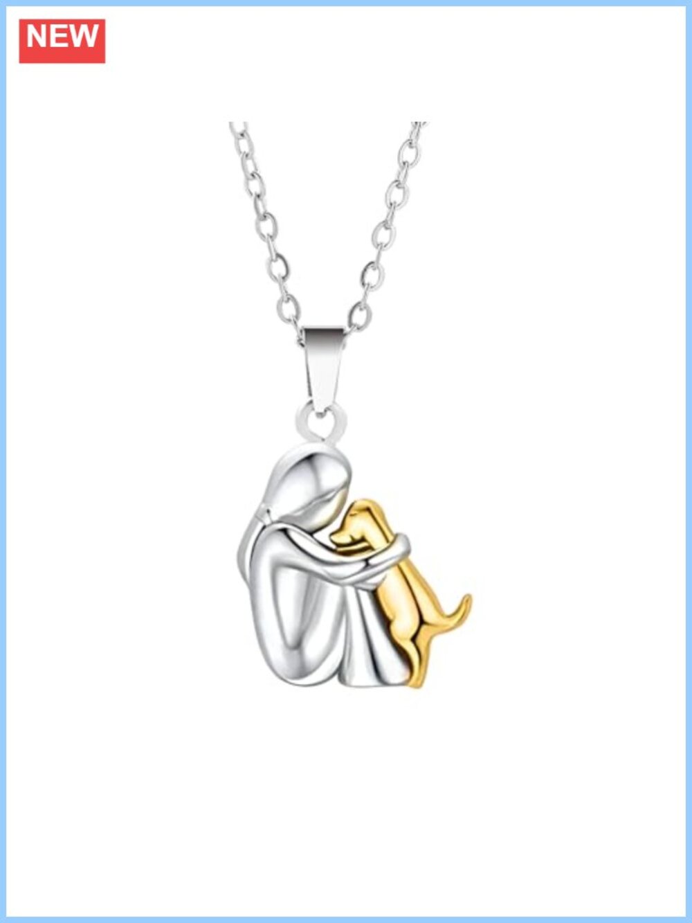 925 Sterling Silver Hug Necklace 14K Yellow Gold Hugged Dog Pendant